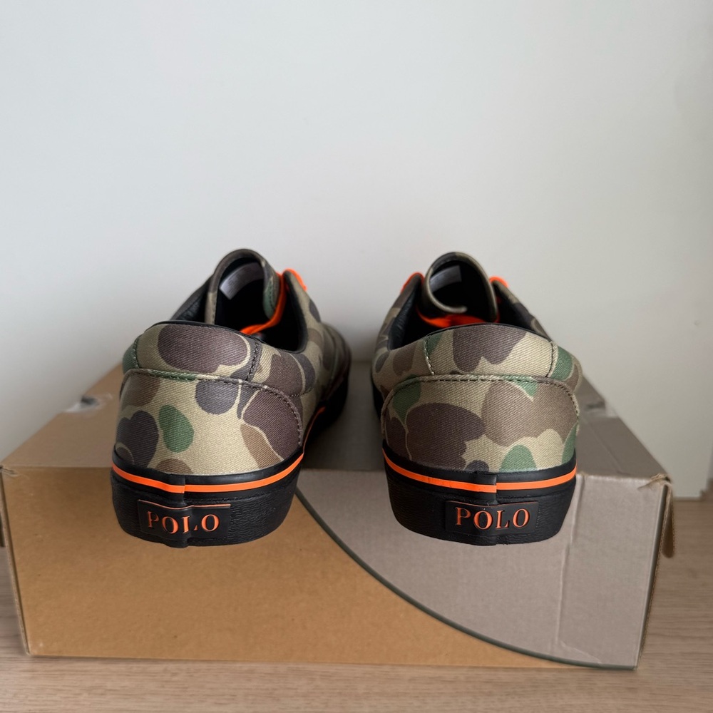 Polo Ralph Lauren Camouflage Green/Orange Canvas Men Sneakers- SZ 10.5 - Picture 5 of 12